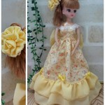 リカちゃん🌹ドレス　黄色い小花柄のシフォンドレス👗