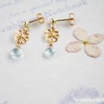 gold flower アクアマリン　ピアス