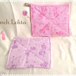 ゆめかわリボン柄の可愛い小さなぞうきん　2枚入り　半分の１/４サイズ雑巾　約18×15ｃｍ　入園入学、通園通学、新学期☆絵具雑巾・図工雑巾・習字雑巾　半分の4分の１サイズ