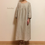 リネン 胸元切り替えワンピース(beige)
