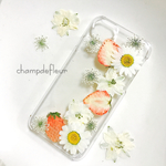 ピンクいちごの押し花iPhoneケース