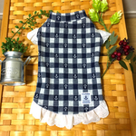 8/31までセール中 U／Shiho《Mサイズ現品限り》ネイビー系マリンチェックの春タンクトップ犬服