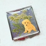 押し花とトイプードルのミラー［四角］