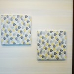 北欧風バード（イエローグレー）のファブリックパネル ２枚セット 30cm×30cm 