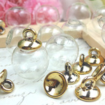 ガラスドーム 10個セット★16mm ゴールド/10mm キャップ付★蓋付き ガラスドームピアス チャーム パーツ