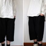 綿麻・ブラック▼ちょうちん風サルエルパンツ▼フリー