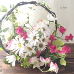 ・Y様専用・春色スイートピー×デイジーのナチュラルアレンジ 2way 横置き×壁掛け 造花 ピンク プレゼント 母の日 アートフラワー
