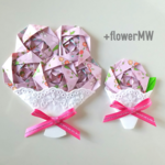 【4個set】ぴんく*ガーリーフラワー折り紙の花束立体シール