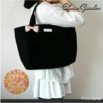帆布 中が花柄のバッグ   Lサイズ  [リバティ柄]  黒色