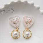 ピンク小花のハートピアス/イヤリング*:..｡♡