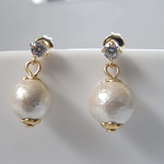 キュービックジルコニア・コットンパールピアス1430-4