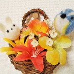 鳥とうさぎの花壁掛け