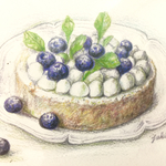（フレーム付き）ブルーベリーケーキ（複製画）
