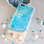 【完成作品】背面ホワイトパール 光る 海柄 海辺のiPhone 6/6S ケース