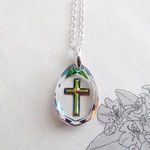 Cross Dropガラス　 ネックレス　silver