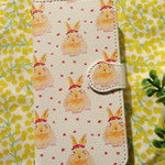 うさぎさんとポピー柄の手帳型iphone・スマホケース送料無料