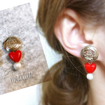 92＊シルバーアンティークボタン×ハート イヤリングorピアス ハンドメイド