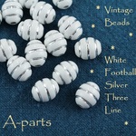 送料無料 ◇ Vintage Beads　White Football Silver 3 Line 20pcs　5-W 
