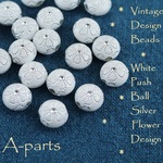 送料無料◇ Vintage Design Beads White Push Ball Silver Flower Design 30pcs  5-X 