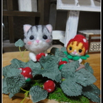 ＊いちご畑の２匹のねこちゃん②　置物　＊