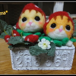 ＊いちご畑の被り物２匹のねこちゃん②　置物　＊