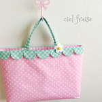 再販7♡ピンクいちごのレッスンバッグ＆お花のお名前タグ＊受注制作＊