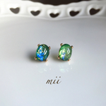≪14kgf≫vintageガラス グリーンオパール 一粒ピアス