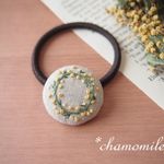 ミモザリースの刺繍ヘアゴム（３ｃｍ）