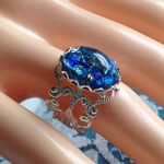 再々販・海のモザイクblue・・ヴィンテージガラスの透かしリング