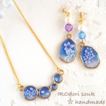 儚い夜桜のネックレス&樹脂ノンホールピアス セット