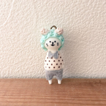 Ruhako エメラルドグリーンねこ帽子のドットシャツさんS