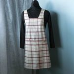 えんじチェック　後ろバッテン　プルオーバー型エプロン