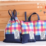 ｖ様オーダー品：カラフルチェック柄の通園・通学７点セット：RED