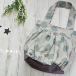 SALE!丸底ギャザートートバッグ　クレヨンドットグリーン　