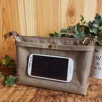 長財布も入るスマホポシェット/11号帆布　ライトカーキ