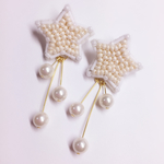 星 ビーズ刺繍×パール 大ぶりピアス