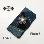 17C01★iPhone7★スマホ手帳型ケース ★デニムリメイク