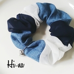 再販開始☆DENIM Wガーゼ×シフォン　フワフワBLUEシュシュ