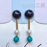 黒カボションとターコイズstcat風大ぶりピアス イヤリングn