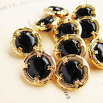 ■再販■10個入■15mm■ビンテージボタン (ブラックゴールド飾り)　 [0926-18] ピアスに!