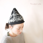 【SALE】すずらんがたくさん咲いた モノトーン ひらひら コットンニット帽