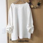 リボン袖のチュニック　リネン　ホワイト