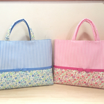 《kurumi様オーダー品》花柄✕ブルー&ピンクストライプ♡リボンレッスバッグ セット【入園・入学】