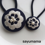 再販♡親子でお揃い♡刺繍くるみボタンのヘアゴム
