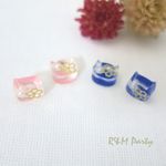 桜と夜桜 猫 樹脂イヤリング/樹脂ピアス