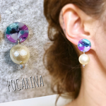 96＊春色マーブルプレート×パール イヤリングorピアス