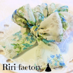 ブルーローズ🌹ふわもこ🎀リボン付きシフォンシュシュ❤(ブルーローズ×バニラ＋ブルーローズリボン)