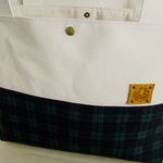 ブラックウォッチ☆たっぷりトートバッグ☆帆布＆本革タグ