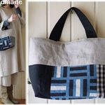 送料無料♪447☆彡色々リネンパッチトートバッグ縦22.5cm×横40cm×マチ14cm