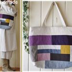 448☆彡色々リネンパッチトートバッグ縦30.5cm×横42cm×マチ8cm♪送料無料